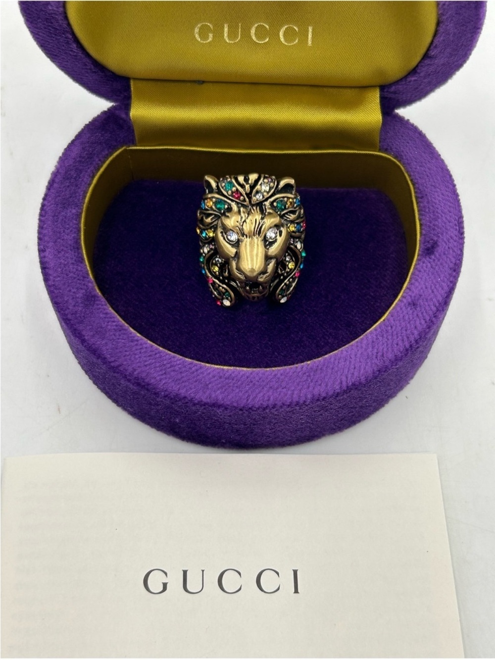 Unisex Gucci iconic Lionhead multicolor stone ring size 5, made in Italy
